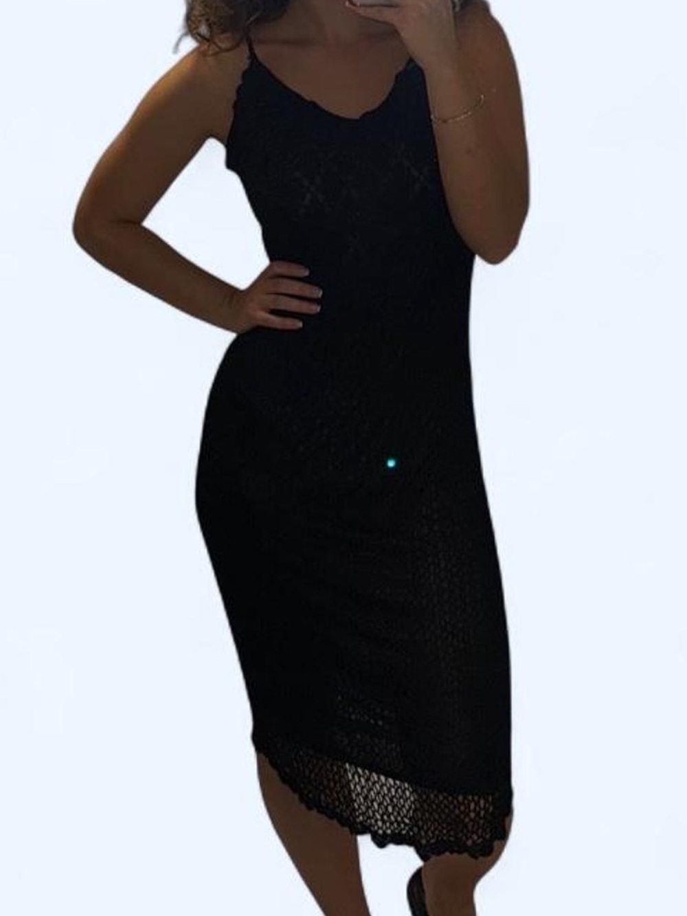 Sleek Black Lace Midi Slip Dress